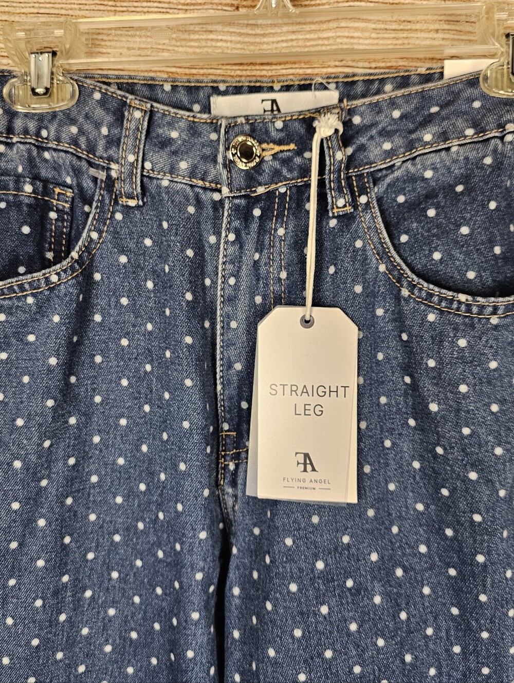 Flying Angel NWT High Rise Polka Dot Straight Leg Jeans Size 9 / 29